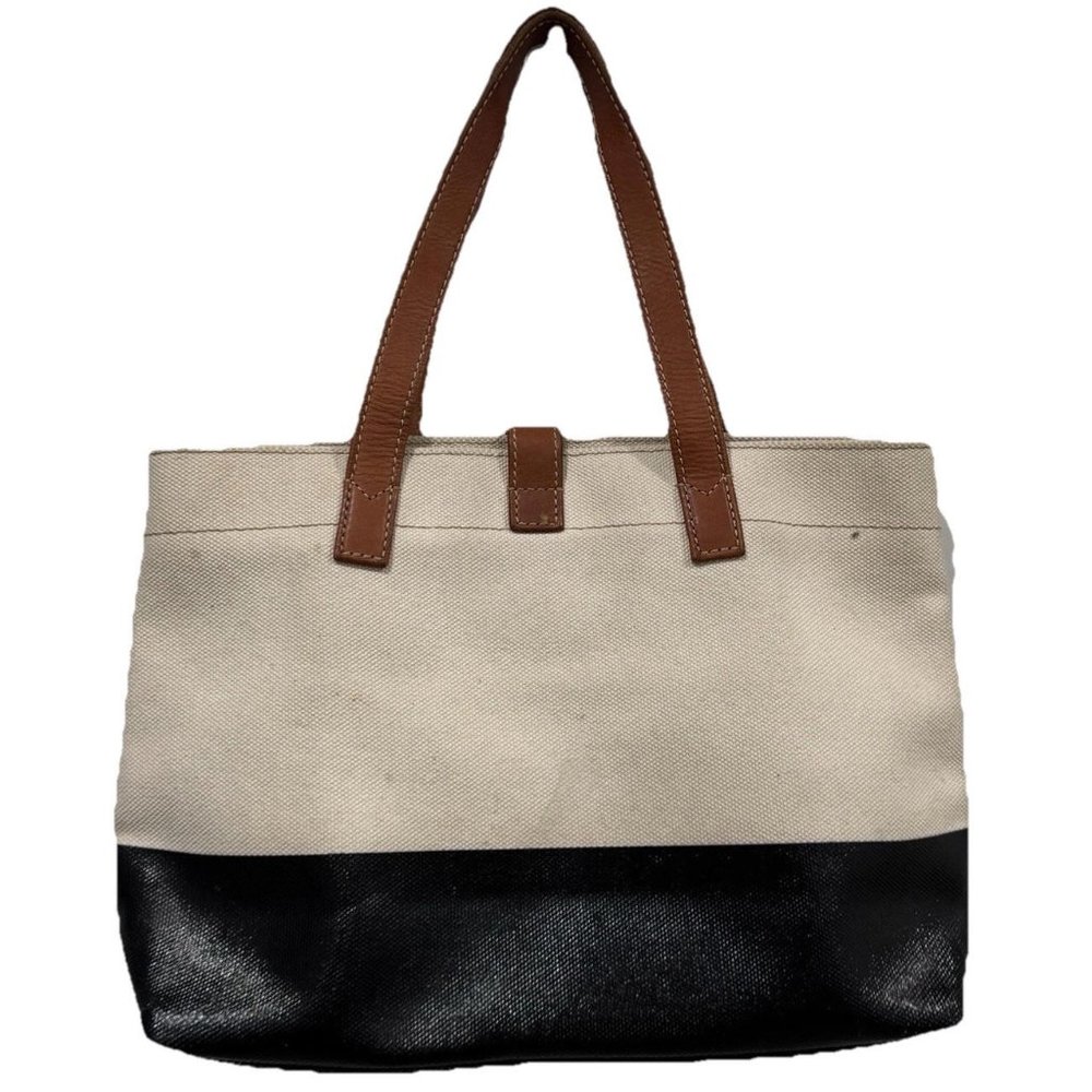 FOSSIL Austin Shoppper Off White Black Cotton Canvas Tote‎ Shopper Canvas Bag - Picture 2 of 12